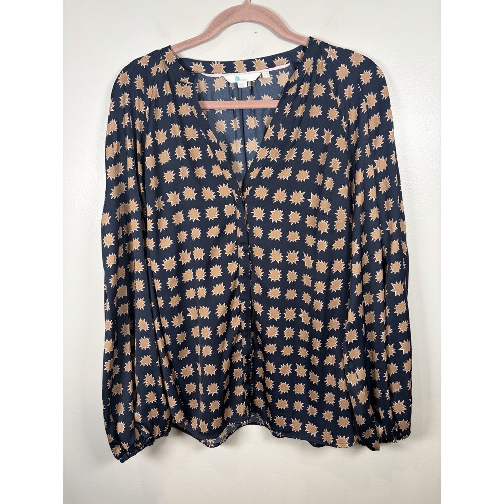 Boden Harriet Blouse Size 14 Blue Starburst Bishop Sleeve Work Office Career
